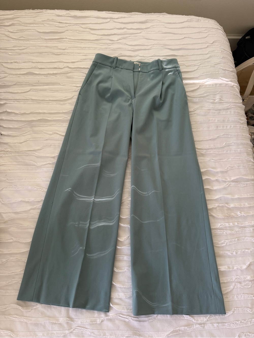 Wide Leg High-Rise Pants in Seafoam Green